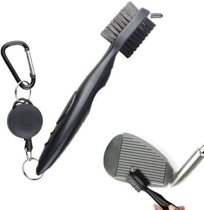Golfclub borstel met clip en dubbele kop voor het reinigen van clubface en groeven, ideaal voor aan je golftas