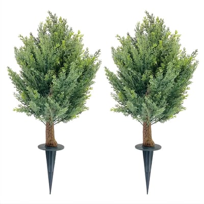 Kunstmatige Cipresbal - Voor tuin en buiten - Nep topiary balbomen met grondspikes - Groen / Kunststof - No LED Light