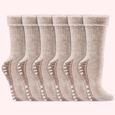 Huissokken met anti-slip | 10% Alpacawol | Dames en Heren | Kleur: Beige | 6 paar