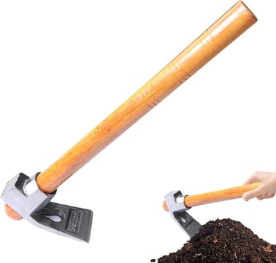 Tuinhak Robuust Staal - Onkruidhak Handgereedschap - Bodem Losmaken - Houten Ergonomisch Handvat - 40cm Lengte - Zilver
