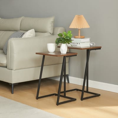 Bijzettafel Salem set van 2 zwart en walnootkleurig [en.casa]