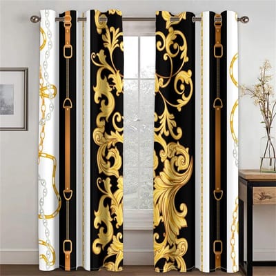 2Panels Luxe Living Gordijn Zwart Goud Gordijn Abstract Patroon Bedrukt Gordijn voor Slaapkamer Woonkamer Keuken Raam rideau (50Wx50H)x2(CM)&Grommet Top