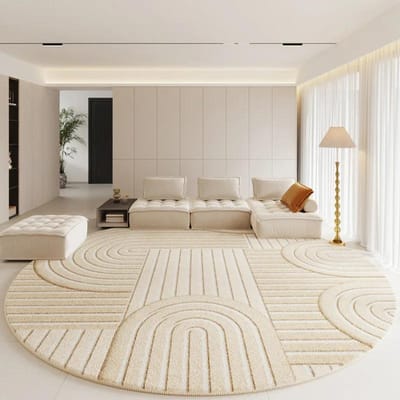 Moderne Tapijten voor Slaapkamer Pluizig Zacht Woonkamer Tapijt Dik Kleedkamer Ronde Vloermat Crème Woonkamer Decoratie Antislip Tapijt 100x100cm