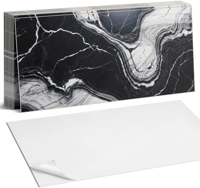 Coloray Plaktegels - Abstract marmerpatroon Zelfklevende Wandtegels - 40 cm x 20 cm - Zwart Plaktegels - 10 stuks - Rechthoek PVC Tegels - Plaktegels Badkamer - Vloertegels Zelfklevend - Vinyltegels Vloer Zelfklevend - Portugese Tegels