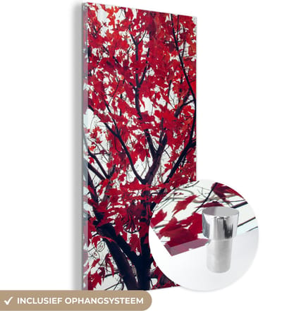 MuchoWow® Glasschilderij 20x40 cm - Schilderij acrylglas - Esdoorn - Bladeren - Herfst - Natuur - Foto op glas - Schilderijen
