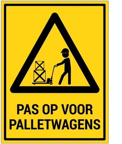 Pas op voor palletwagens bord met tekst | gecoat dibond materiaal | 20 x 15 cm