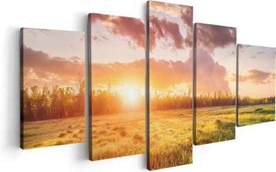 Artaza Canvas Schilderij Vijfluik Zonsopkomst In Het Veld - 100x50 - Foto Op Canvas - Canvas Print