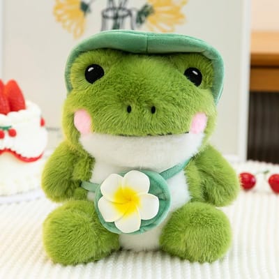 Poupée Grenouille Souriante ZOCO Poupée Grenouille de Voyage Peluche Remplie Animal Poils Doux Cadeau d'Anniversaire Noël Ornement Dessin Animé 35cm vert