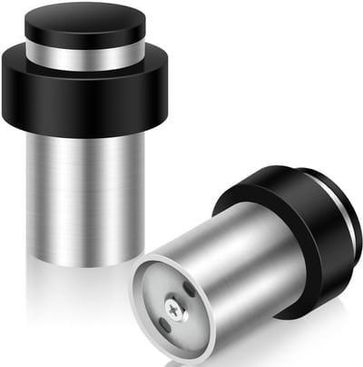 Dailygoods - Deurstopper, 65 mm vloerdeurstopper, zware roestvrijstalen deurstoppers voor plinten, hoge deurstop met geluidsdempende rubberen bumper, wandmontage, deurstopper muurbeschermer, zilverkleurig, 2 stuks