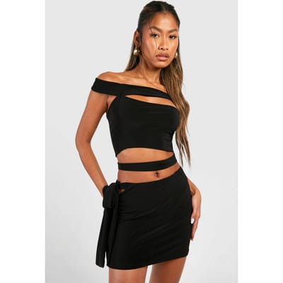 boohoo Dames Mini-rok met vlinderdas aan de zijkant | Zwart | Maat: 40