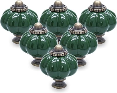 25 Stuks Keramische Deurknoppen - Donkergroen Vintage Pompoen Knoppen met Schroeven voor Kast en Lade