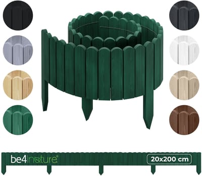 be4nature Flexibele houten border 20 x 200 cm Donkergroen Geïmpregneerde rolborder plantenrand tuinhek decor palissade graskant