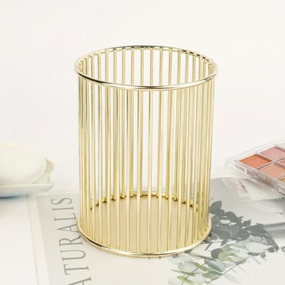 Gouden IJzeren Make-up Kwastenhouder, Ronde Klembevestiging Cosmetische Kwasten Cilinder, Gepolijste Afwerking, Roestbestendig, Multifunctionele Bureau Organizer beige