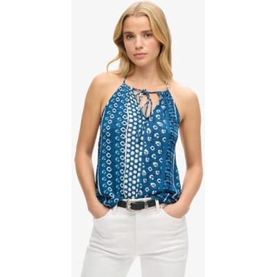Superdry Beach Haltertop met Print Blauw Grootte: 38