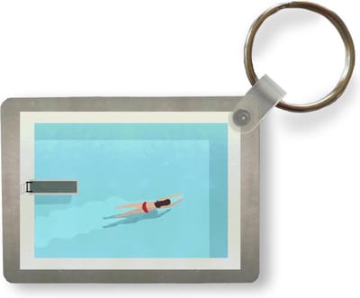 Sleutelhanger - Een illustratie van een vrouw die aan het zwemmen is in een zwembad - Uitdeelcadeautjes - Plastic
