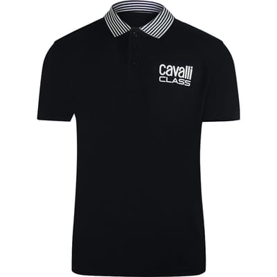 Cavalli Class Gestreepte Kraag Zwart Poloshirt