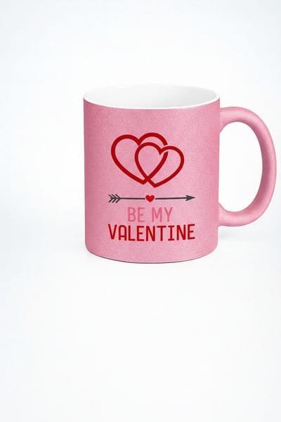 Glitter Roze Valentijn Mok - 'Be My Valentine' met Dubbele Harten Design