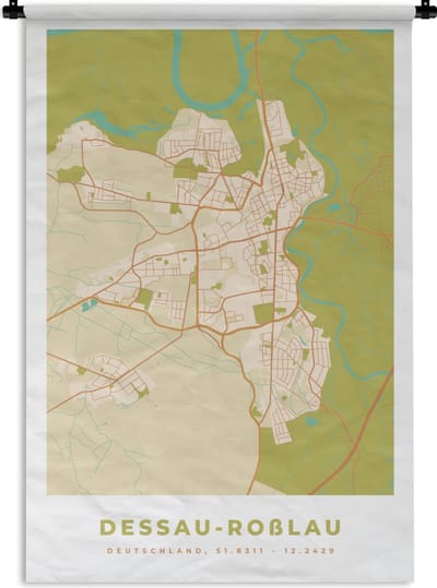 Wandkleed - Wanddoek - Vintage - Kaart - Dessau-Roblau - Stadskaart - Plattegrond - 120x180 cm - Wandtapijt