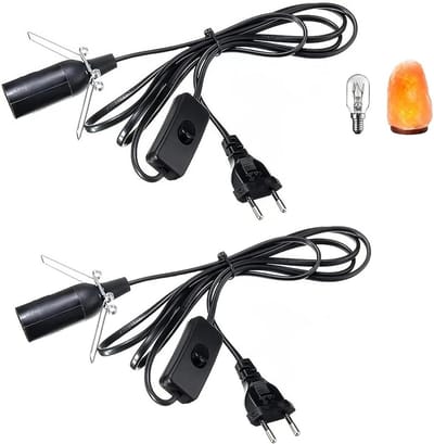 Thijox - 2 Stuks E14 Lamphouder met Schakelaar en 1,8m Kabel, Zwart, Perfect voor Zoutlampen, Plantenlampen en Decoratieve Verlichting