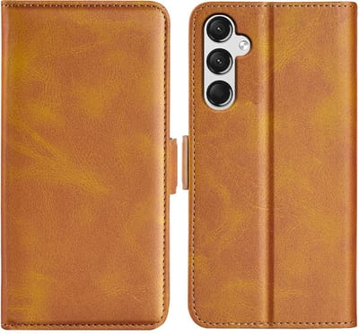MobyDefend Hoesje - Geschikt voor Samsung Galaxy A25 - Luxe Wallet Book Case (Sluiting Zijkant) - Lichtbruin