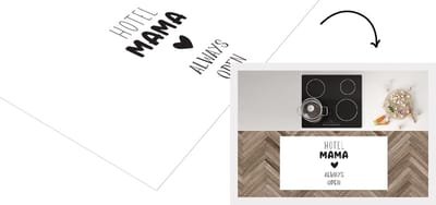 Keukenloper - Loper keuken - Spreuken - Quotes Hotel Mama Always Open - Moederdag - Moeder cadeau - Zwart - Wit - 120x60 cm - Keukenloper vinyl