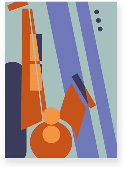 Poster 20x30 cm - Abstracte Saxofoon - Blauw - Oranje - Muziek - Vintage - Muurdecoratie - Wanddecoratie