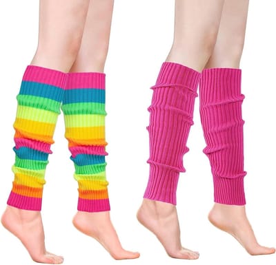 Neon Beenwarmers voor Meisjes in Regenboogkleuren, Perfect voor Jaren 80 Themafeesten en Yoga (2 Paar)