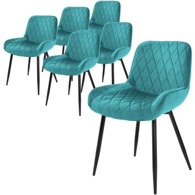 Eetkamerstoelen met rugleuning & armleuning set van 6 Petrol fluwelen bekleding met metalen poten ML design