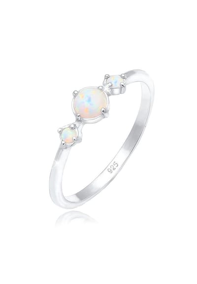 Elli - Ring - Dames Band Geo Vintage Trend met Synthetische Opaal in 925 Sterling Zilver - Dames