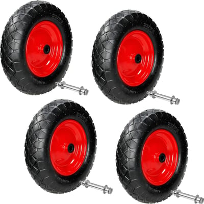ECD Germany 4 stuks kruiwagenbanden met as - 4.80/4.00-8 - Ø 390mm - 95mm breedte - 200kg draagvermogen - band met stalen velg - pneumatisch wiel reservekruiwagen