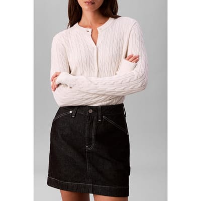 Calvin Klein Wool Cable Crewneck White Greige Size: XXL | Knitted Sweaters Outlet | Dames | Wit