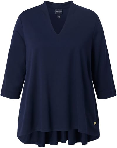 Ulla Popken - Dames - T-shirt rugplooi A-lijn gobletkraag 3/4-mouw - Donkermarine - Maat 42+