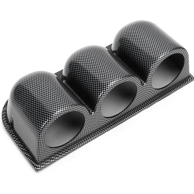 Support de montage triple manomètre 52 mm 2 pouces 3 trous Style fibre de carbone Pod pour tableau de bord de voiture black