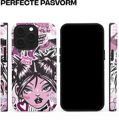 Casetastic hoesje geschikt voor Apple iPhone 13 Pro - MagSafe - Dubbellaagse bescherming - Roze Y2K Pop Teen Girly Cash Diva Collage - Fashion Case - Grijs Donkergrijs Wit Lichtroze