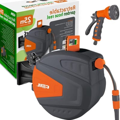 Tuinslang Haspel - Automatische Slang - Tuin Bewateren - Smart Stop Functie - 25 m - Zwart