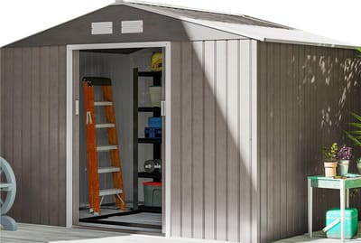 Damenzo - Tuinschuur - Tuinkast - Tuinhuis - Schuur - Fietsenhok - Met schuifdeur - Waterdicht - 277x195x192 cm - Bruin - Staal