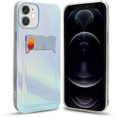 Laser case IMD geschikt voor iPhone 12 - Hoesje met pasjeshouder geschikt voor iPhone 12 hoesje - Siliconen case met pashouder geschikt voor iPhone 12