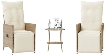 Balkonset 2 personen - Tuinset - Bistroset - Weerbestendig - 3 delig - Tuintafel en 2 stoelen - 2 personen - PE-rattan en gepoedercoat staal - Beige