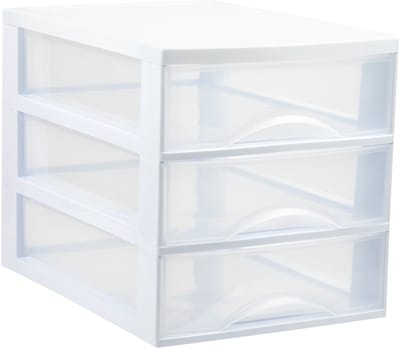 Plasticforte Ladekastje bureau organizer - 3 lades - wit/transparant - L26 x B35 x H27 cm - kunststof