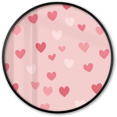 Poster in lijst Rond - Fotolijst 60x60 cm - Posters - Hartjes - Patroon - Roze - Eenvoudig - Ronde posterlijst zwart - Decoratie - Wanddecoratie woonkamer - Muurdecoratie slaapkamer