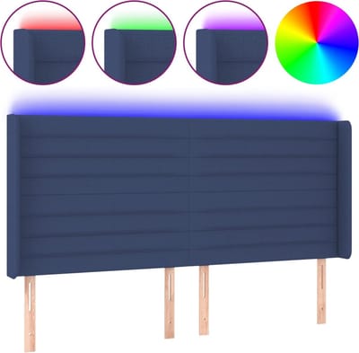 vidaXL - Hoofdbord - LED - 163x16x118/128 - cm - stof - blauw