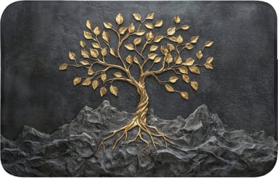 Badmat 80x50 cm - Antislip - Bladeren - Goud - Boom - Rots - Badmatten voor badkamer - Badkamermat - Douchemat - Badkamer mat