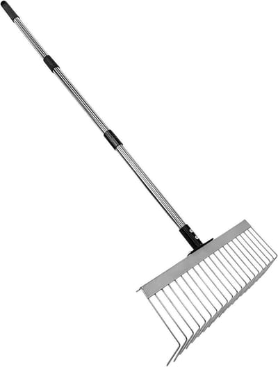 Gazonhark Bladverzamelaar - Tuinhark Verstelbaar - Gazononderhoud Reinigen - Telescoopsteel tot 125cm - 21 Metalen Tanden - Meerkleurig