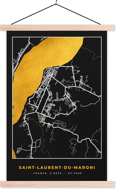 Posterhanger incl. Poster 40x60 cm - Schoolplaat - Saint-Laurent-Du-Maroni – Plattegrond – Frankrijk – Kaart – Stadskaart - Textielposter - Blanke latten - Stadskaart