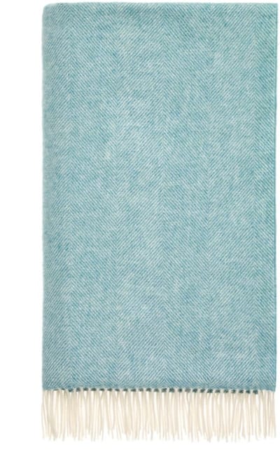 Plaid Visgraat Blauwgroen (Aqua) - Shetland Lamswol - 140x185 - Bronte by Moon Scotland