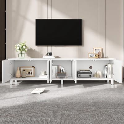 STILVORA Tv-Meubel - Lowboard Met 5 Deuren En Kabeldoorvoer - Voor Woonkamer En Opbergruimte - MDF - 180x38x45 Cm - Wit