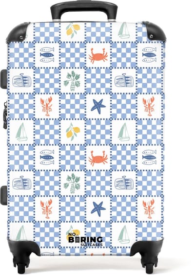 NoBoringSuitcases.com - Grote koffer - Vierkant zomer print blauw - Kinderkoffer geschikt voor jongen en meisjes - Reiskoffer met 4 wielen - Trolley op wieltjes - Rolkoffer groot kinderen - 72 liter - Ruimbagage valies 20kg