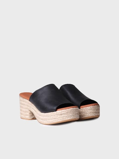 Leren espadrille zonder hiel met brede hak | ANDREA