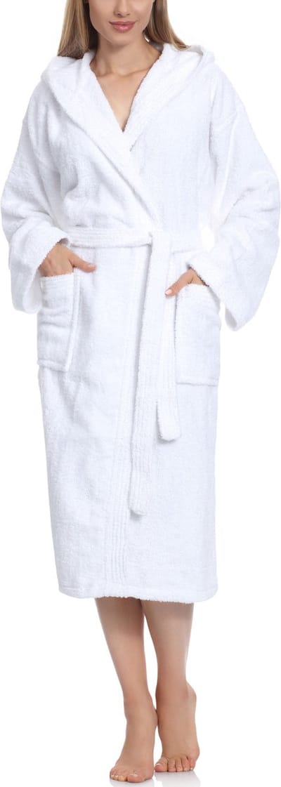 Ladeheid Dames Badjas met Capuchon - 100% Katoen - Wasmachine bestendig - Badstof - Wit - S - LA-LA40-193-DG