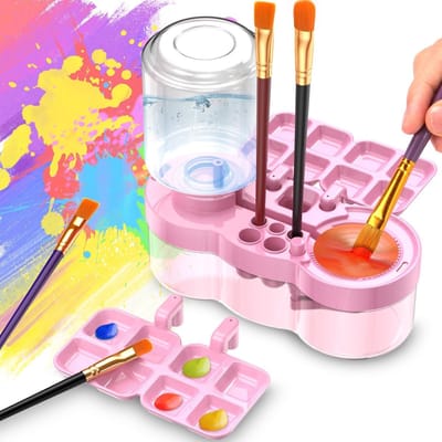 Penseelreiniger - kwastenreiniger - Borstelreiniger met Watercirculatiesysteem - Schilderkwast reiniger - Make up kwastenreiniger - voor acryl- en verf op waterbasis - Roze